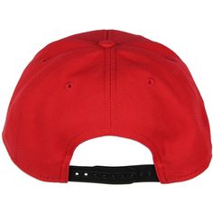 a red baseball cap with black stitching on the front