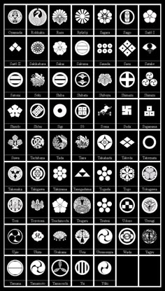 a black and white poster with many different types of symbols on it's sides