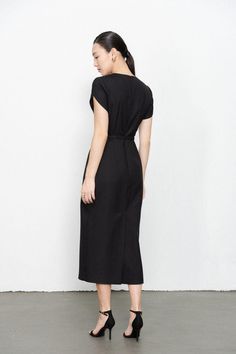 Melody Pegged V-Neck Twill Midi Dress | MEAN BLVD Stylish Midi Dress, Bow Tie Dress, Chiffon Midi Dress, A Line Shorts, Twill Fabric, Beaded Lace, All Body Types, How To Take Photos, Cocktail Party