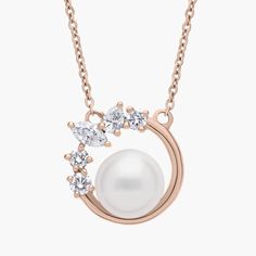 This beautiful pendant showcases a single freshwater pearl encircled by a band of rose gold adorned with marquise, round and pear-shaped diamonds. It hangs from a 14k rose gold cable that can be worn at 16 or 18 inches, and is secured by a lobster claw clasp. Heirloom Jewelry, Heirlooms Jewelry, Pear Shaped Diamond, Blue Nile, Pearl Jewelry, Pear Shaped, Lobster Claw, Jewelry Ideas, Fresh Water