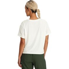 The Essential Boxy Tee's soft, recycled materials are comfortable, lightweight, and moisture-wicking, featuring UPF 30 protection for everyday wear. White Athleisure T-shirt For Outdoor, Casual Recycled Polyester Sports Tops, Casual Sports Tops In Recycled Polyester, Moisture-wicking Relaxed Fit Tops In Recycled Polyester, Relaxed Fit Moisture-wicking Top In Recycled Polyester, Moisture-wicking Relaxed Fit Top Made Of Recycled Polyester, Relaxed Fit Sports Top In Recycled Polyester, Athleisure Short Sleeve Tops In Recycled Polyester, Functional White Tops For Everyday