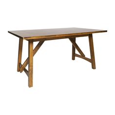 a wooden table on a white background with no one around it or the table top