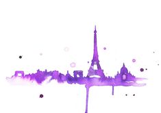 the eiffel tower is painted in purple watercolor