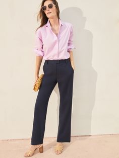 A distinguished classic, the Brock has a flattering straight leg style with slash pockets and a front zip closure. | J.McLaughlin Women's Brock Cotton Twill Pants Navy, Size 12 | Cotton/Linen/Spandex The Brock, J Mclaughlin, Twill Pants, Cotton Linen, Women's Pants, Cotton Twill, Shopping Outfit, Straight Leg, Size 12