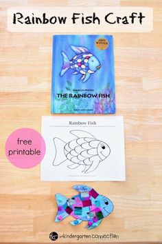 rainbow fish craft for kids with free printable book and coloring pages on the table