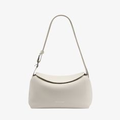 White Chic Everyday Shoulder Bag With Textured Leather, Structured Soft Leather Shopping Bag, Chic Textured Leather Shoulder Bag, Structured Textured Leather Shopping Bags, Chic Everyday Textured Leather Baguette Bag, Chic Everyday Baguette Bag With Textured Leather, Versatile Structured Soft Leather Bag, Structured Soft Leather Bag For Everyday, Beige Structured Bag With Removable Pouch