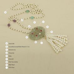 Inspired from the ornate 'Haldili' or amulets prevalent with the Mughals, this is our minimal take on the style. The Adventurine plaque serves as a base on which is a detailed gold pattern encasing rubies and turquoise. The neckpiece is finished with a pearl tassel and a delicate chain with pearls and gemstones interspersed. Note:Adventurine is a natural stone and will have inclusions. split Gold(22K) : 1.53g Gemstones : Ruby, Turquoise, Adventurine, Shell Pearls, Emerald Note : The chain is wor Chain With Pearls, Heirlooms Jewelry, Delicate Chain, Gold Pattern, Amulets, Multi Stone, Stone Necklace, Vintage Charms, Precious Metals