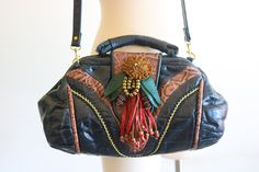 SUCH A SHOWSTOPPER! So Unique Truly One Of a kind vintage Oversized BagGreat Condition15. 5” W 8"TallLuxury Vintage Real Leather Vintage Leather Handbag, Leather Handbag, Vintage Leather, Real Leather, Evening Bags, Leather Handbags, Bucket Bag, Duffle Bag, Satchel