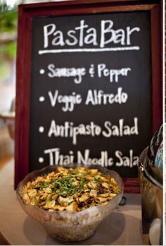 two pictures of different types of food on a table and in front of a sign