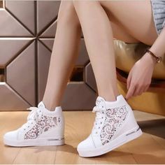 Women Wedge Platform Pumps Sneakers High Heels Lace Up Shoes Round Toe Casual | eBay Cheap Casual Wedge Heel Sneakers, Cheap Wedge Heel Sneakers For Spring, Cheap Women's Wedge Heel Sneakers, Casual Wedding Shoes Sneakers, Comfortable Wedding Shoes Heels & Wedges, Short Wedding Dress Tennis Shoes, Bridal Sneakers Wedding Dress, Wedding Shoes Wedge Bridal High Heels, Wedge Heel Bridal Shoes