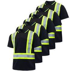 five black and yellow reflective polo shirts