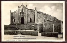 an old black and white photo of a church with stairs leading up to the building