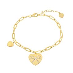 This lovely 14k gold over sterling silver heart bracelet is a must-add to your fine jewelry collection.This lovely 14k gold over sterling silver heart bracelet is a must-add to your fine jewelry collection.Click on this JEWELRY & WATCHES GUIDE to learn about fit, styles, materials and more! Length: 7.5 in. Metal: sterling silver Plating: 14k gold Finish: polished Additional details: cubic zirconia accents Packaging: boxed Gemstones may have been treated to enhance their appearance. Special care Yellow Gold Sterling Silver Heart Bracelet For Anniversary, Tarnish Resistant Heart Bracelet For Anniversary, Tarnish-resistant Heart Bracelet For Anniversary, Fine Jewelry Heart Bracelet With Charm For Anniversary, Fine Jewelry Heart Charm Bracelet For Anniversary, Silver Heart-shaped Gold-plated Bracelet, Gold Charm Bracelet With Heart Charm For Her, Silver Heart Shaped Gold Plated Bracelet, Silver Gold-plated Heart Bracelet For Valentine's Day