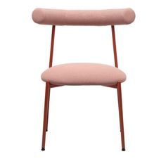 a pink chair with a wooden frame and back rest on an isolated white background the seat is upholstered