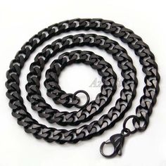 Black Chain Link Jewelry With Lobster Clasp, Black Chain Link Necklace, Black Chain Link Necklace With Adjustable Chain, Black Stainless Steel Chain Necklace With Adjustable Chain, Black Necklace With Adjustable Chain, Black Curb Chain Necklace Gift, Black Stainless Steel Chain Necklace With Lobster Clasp, Black Stainless Steel Necklace With Lobster Clasp, Black Stainless Steel Chain Link Necklace