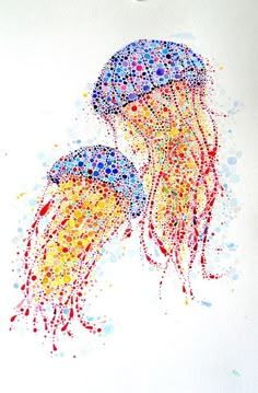 an image of two jellyfishs made out of circles and dots on white paper