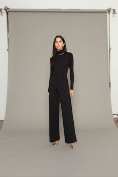 Business Casual Fall Pants With Minimal Stretch, Fall Business Casual Pants With Minimal Stretch, Elastane Wide Leg Pants For Work, High-waisted Elastane Dress Pants For Evening, Fall Chic Stretch Pantsuit, Chic Full-length Pantsuit For Fall, Chic Full Length Pantsuit For Fall, Evening High-waisted Elastane Dress Pants, Sleek Full-length Dress Pants For Fall