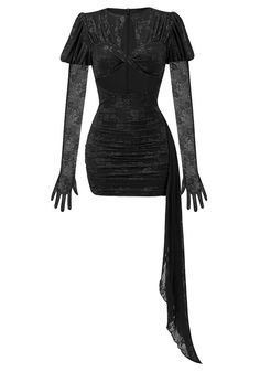 a black dress with long sleeves and laces on the shoulders, tied at the waist