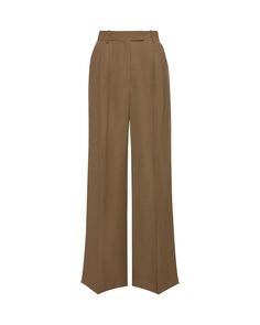 Our slouchy Pleated Trouser is a timeless piece that finds balance in touting both a wide-leg and a slim fit. The pant borrows from traditional suiting with a curtained waistband — which sits at the natural waistline for a flattering appearance — alongside pleated detailing. Timeless Wide Leg Workwear Pants, Timeless Full-length Pants For Fall, Timeless Full-length Bottoms For Fall, Timeless Full Length Bottoms For Fall, Brown Elegant Relaxed Fit Pants, Brown Relaxed Fit Wide Leg Work Pants, Brown Wide Leg Pants With Relaxed Fit For Work, Elegant Brown Relaxed Fit Pants, Brown Relaxed Fit Wide Leg Pants For Work