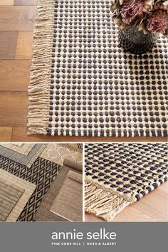 an area rug is shown with different patterns on it and the words annie selke are