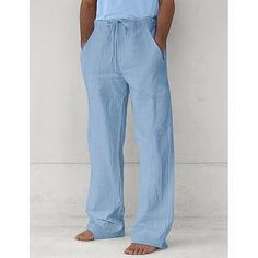 Season:Spring  Summer; Fabric:Linen Cotton Blend; Gender:Men's; Style:Fashion,Hawaiian; Occasion:Holiday,Beach,Yoga; Fit Type:Regular Fit; Function:Soft,Comfort; Waistline:Mid Waist; Pattern:Plain; Design:Drawstring,Front Pocket,Straight Leg; Brand:OUKU; Pants Type:Trousers,Baggy,Beach Pants,Linen Pants,Casual Pants,Summer Pants; Fly Type:Drawstring; Front page:FF; Production mode:External procurement; Hips:; Length:; Waist:; Fit US Size:null; Fit UK Size:null; Fit EU Size:null; Pants Length:Ful Trousers Baggy, Linen Beach Pants, Mens Linen Pants, Casual Summer Pants, Pants Linen, Pants Baggy, Beach Yoga, Pants Summer, Mens Linen