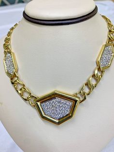 4 Carat Diamond 18k Yellow Gold Women’s Necklace What an elegant necklace…definitely a statement piece! 18k Yellow gold 39.2 dwt /60.96 grams Square links w/3 pave dias plates Appx. Diamond Weight: 34-5pts 21-4pts 40-3pts 12-2pts Luxury Formal Chain Necklace With Diamond Accents, Luxury Chain Necklace With Diamond Accents For Formal Occasions, Luxury Chain Necklace With Diamond Accents For Formal Events, Formal Diamond Necklace With Chain, Luxury Gold Diamond Necklace With Polished Finish, Formal Fine Jewelry Chain Necklace With Diamond Accents, Luxury Chain Diamond Necklace For Anniversary, Formal Diamond Necklace With Chain Detail, Luxury White Gold Custom Necklace For Formal Occasions