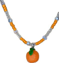 Orange Beaded Dangle Necklaces, Clear Beaded Necklaces With Round Beads For Gifts, Orange Beaded Necklaces With Spacer Beads As Gift, Orange Beaded Necklace As A Gift, Orange Beaded Necklace For Gift, Orange Beaded Necklace As Gift, Orange Beaded Necklace For Gifts, Handmade Clear Beaded Necklaces For Jewelry Making, Adjustable Glass Beaded Pendant Necklaces