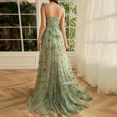 Women's Evening Dress Lady Long Banquet Party Ball Gown Elegant Lace Beach Dress Green Formal Dresses, Butterfly Lace, Tulle Balls, Prom Dresses Elegant, Corset Dress Prom, Dresses Formal Elegant, Tulle Ball Gown, Ball Gowns Evening, A Line Prom Dresses