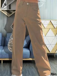 Bjux - Camel Straight Leg Jeans in Solid Color - High Rise Brown Denim Pants with Slash Pockets, Simplistic Elegance for Womens Denim Apparel Brown Denim Pants, Brown Denim, Womens Denim, Style Elegant, Denim Women, Denim Pants, Straight Leg Jeans, Leg Jeans, Camel