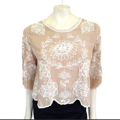 Anthropologie Solitaire Embroidery Beige Blouse Shirt Nwt Price Is Negotiable Make An Offer Color: Beige Flutter 3/4 Sleeves Round Neckline Please Read Before You Bid: All Sales Are Final; No Returns Or Exchanges. I Don't Cancel Bids After Your Offer Has Been Accepted. Thanks For Your Interest And Consideration. If You Have Any Questions Regarding The Listing, Please Comment Below And L'il Respond Back In A Timely Manner. Thank You Embroidered Short Sleeve Lace Blouse, Short Sleeve Embroidered Lace Blouse, Feminine Embroidered White Tops, Embroidered Lace Blouse With Short Sleeves, Spring White Blouse With Tonal Embroidery, Elegant Embroidered Cream Top For Summer, Elegant Cream Embroidered Summer Top, White Embroidered Short Sleeve Lace Top, White Lace Embroidered Top With Floral Embroidery