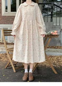 Nectarine Cotton Cottagecore Floral Dress Vintage Cottagecore Dress Casual, Dress Floral Vintage, Cotton Long Dress Designs, Japanese Cottagecore Fashion, Modest Clothes For Women, Dress Patterns Cotton, Cotton Dress Designs Patterns, Cute Long Skirt Outfits, Korean Cute Dress