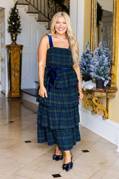 Grace Dress, The Square, Ribbon Tie, Black Watch, Holiday Fashion, Blue And Green, Square Neckline, Plaid Pattern, Dress Black