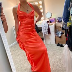 Shiny And Bright. Never Worn. Nice Detailing On The Left Side. Good Fit. Orange Prom Dress, Blondie Nites Dress, Orange Prom Dresses, Dresses Orange, Prom Dress Color, Color Orange, Prom Dress, Colorful Dresses, Prom Dresses