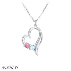 Beautiful and elegant, this tilted heart pendant holds two sparkling stones, representing you and your true love. Personalize with two 3mm gemstones of your choice and design in sterling silver, yellow, white, or rose gold. Sure to become a treasured piece, this heart necklace makes the perfect gift for Valentine's Day, Mother's Day, a birthday, or a special occasion. Mens Engagement, Open Heart, For Sale Sign, Gift Collections, Heart Necklace, Heart Pendant, True Love, Or Rose, Yellow White