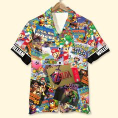 an image of a shirt that is made out of video games and stickers on it