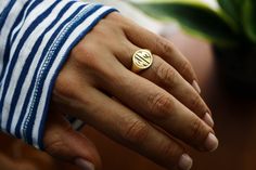 gold initials ring with 2-3 or 4 initials ♡ this beautiful engraved signet ring is a delicate piece of jewelry to wear everyday with any combination. material options: 9k gold 14k gold 14k rose gold 14k white gold 18k gold 18k rose gold 18k white gold we offer sizes from 3 to 13 1/2 for bigger size requests, please send a message ♡ important note about the ring size: ♡ to be able to make a ring which fits perfectly we kindly ask you to double check your finger size as shown in the picture in our Everyday 14k Gold Monogram Ring, Everyday Open Initial Ring, Everyday Initial Open Ring, Everyday Engraved Initials Open Ring, Everyday Gold Monogram Initial Ring, Gold Monogram Initial Ring For Everyday, Gold Monogram Rings For Everyday Use, Everyday Gold Signet Ring With Initials, Gold Signet Ring With Initials For Everyday