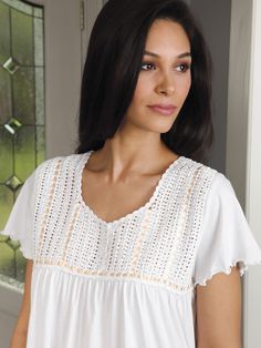 White V-neck Lace Top With Crochet Trim, White Lace Tops With Scalloped Edges, Elegant Crochet Trim Top For Beach, Feminine Crochet Top With Lace Trim And V-neck, Feminine Crochet V-neck Top With Lace Trim, Cotton Crochet Dress For Daywear, Feminine Cotton Crochet Top With Crochet Trim, White Feminine Crochet Top For Beach, Feminine Crochet Top With Lace Trim For Beach