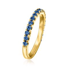 Ross-Simons - .75 ct. t. w. Sapphire Ring in 18kt Gold Over Sterling. Size 9. This ring is the perfect gift for a September birthday - or any birthday! Featuring .75 ct. t. w. sapphire rounds that sparkle in polished 18kt yellow gold over sterling silver. 1/16" wide. Sapphire ring. Sapphire birthstones are the perfect gift for September birthdays. Elegant Stackable Topaz Ring For Formal Occasions, Yellow Gold Half Eternity Birthstone Ring For Formal Occasions, Formal Yellow Gold Birthstone Ring With Half Eternity, Formal Yellow Gold Half Eternity Birthstone Ring, Formal Stackable Round Cut Birthstone Ring, Formal Birthstone Ring With Half Eternity Round Band, Stackable Round Cut Birthstone Ring For Formal Occasions, Yellow Gold Sapphire Ring For Promise, Yellow Gold Half Eternity Crystal Ring For Anniversary