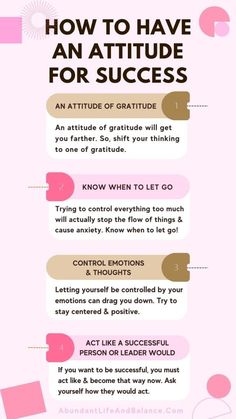 a pink poster with the words how to have an attitude for success