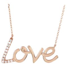 This LB Exclusive necklace is made of 14K rose gold and embellished with diamonds that amount to 0.10 carats. The necklace weighs 3.1 grams and boasts a 14” chain and a "love” pendant that measures 1” in length and 0.50” in width. Offered in brand new condition, this jewelry piece includes a gift box. Pendant Necklace Diamond, Alphabet Necklace, Love Pendant, Necklace Diamond, Diamond Pendant Necklace, Healthy Relationships, Beautiful Nails, A Love, The Necklace