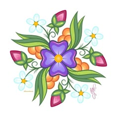 a colorful flower with leaves and flowers on it