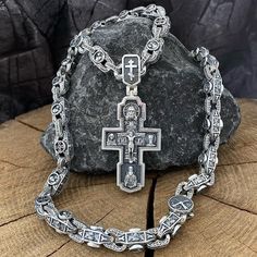 Men's 925 Sterling Silver Orthodox Set Consisting of Chain Save and Preserve and Cast Cross accessories, Gifts - Etsy White Gold Cross Chain Jewelry, Silver Crucifix Necklace With Polished Finish, Silver Chain Cross Jewelry, Silver Cross Necklace With Chain, Silver Cross Necklace With Chain Pendant, Silver Crucifix Cross Necklace With Chain, Luxury Sterling Silver Cross Necklace, Luxury Sterling Silver Cross Necklace In Silver, Luxury Silver Sterling Silver Cross Necklace