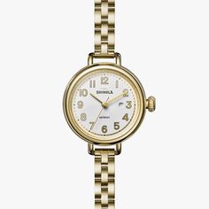 The Birdy 34mm | Shinola® Detroit Gold 14k Hallmarked Watches, Shinola Birdy Watch, Formal Gold Self-winding Watch, Timeless Gold-toned Stainless Steel Jewelry And Watches, Classic Gold Self-winding Watch Accessories, Shinola Detroit, Birdy, Bracelet Watch, Silver