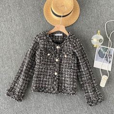 Fabric: Blended Size: m, l Color: black, pink Plaid Sweater Coat, Plaid Coat Women, Short Coats Women, Plaid Sweater, Tweed Coat, Plaid Coat, Cardigan Top, Short Coat, Casual Coat