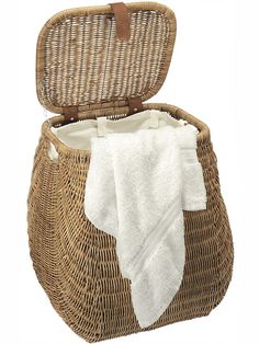 Stowe away all that dirty laundry in this intricately woven wicker hamper till you have a full load ready for the laundry. Your delicates will be protected by the cotton canvas liner inside this laundry basket. Whether placed in your bathroom, bedroom or used as a storage basket for your kids' toys, it will never look out of place. 20.75 inches wide x 17.25 inches deep x 22.75 inches tall. Holds up to two loads of laundry. Supplied with cotton canvas liner (machine washable). Basket hand woven f Woven Hamper, Wicker Laundry Hamper, Laundry Hamper With Lid, Wicker Hamper, Wicker Decor, White Wicker, Laundry Hamper, Wicker Furniture, Wicker Chair