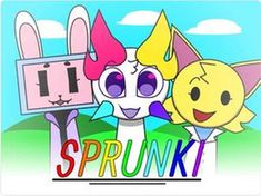 two cartoon characters holding up a sign that says sprunk and i love you