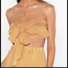 Nasty Gal Yellow Stripe Bandeau Size Xs New With Tags Closet B2 Strapless Summer Crop Top With Built-in Bra, Strapless Crop Top With Built-in Bra For Summer, Vacation Bandeau Tube Top With Built-in Bra, Bandeau Crop Top With Built-in Bra For Day Out, Day Out Bandeau Crop Top With Built-in Bra, Off-shoulder Tube Top For Brunch, Strapless Crop Top For Summer, Summer Off-shoulder Tube Top With Built-in Bra, Summer Strapless Tube Top