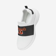 You are the heart and soul of your fanbase. But with these Cincinnati Bengals Women's Script Wordmark White Slip On Sneakers, you'll also be the heart and "sole." Features All-over white design so you can rep the team in style Team-colored strap with team logo display and script team name display, in case there were any doubts where your allegiances lie Team-colored bootstrap on heel for a little extra team spirit Mesh construction for epic comfort and versatility Slip-on structure for an easy w White Sneakers With Logo Print For Sports, White Low-top Custom Sneakers With Fade Resistance, White High-top Custom Fade-resistant Sneakers, Comfortable White Slip-on Sneakers For Light Sports, Custom Logo Sneakers For Streetwear And Sports Season, Black Sneakers For Sports Events, Sporty Sneakers With Custom Logo For Sports, White Slip-on Custom Sneakers For Streetwear, White High-top Slip-on Sneakers For Sports