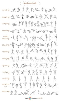 some drawings of people doing different things in the same direction, including arms and legs