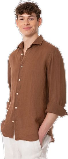 Brown Shirt With Placket In Relaxed Fit, Fitted Brown Shirt With Casual Collar, Brown Fitted Shirt With Casual Collar, Brown Relaxed Fit Shirt With Placket, Classic Brown Top With Collared Neckline, Brown Spread Collar Top With Button Closure, Brown Tops With Button Cuffs And Spread Collar, Brown Spread Collar Tops For Work, Brown Slim Fit Top For Workwear